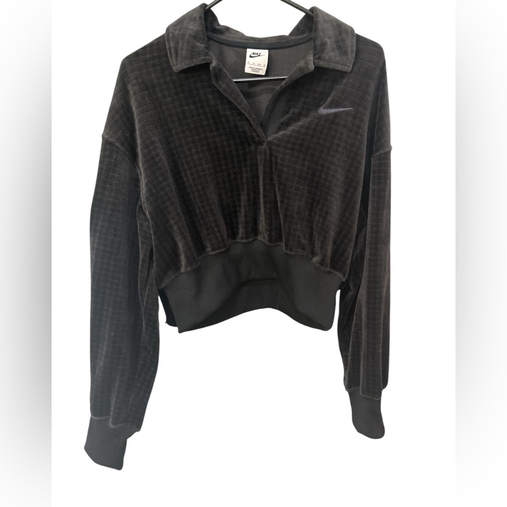 Nike Black Boxy Cropped Polo Sweatshirt